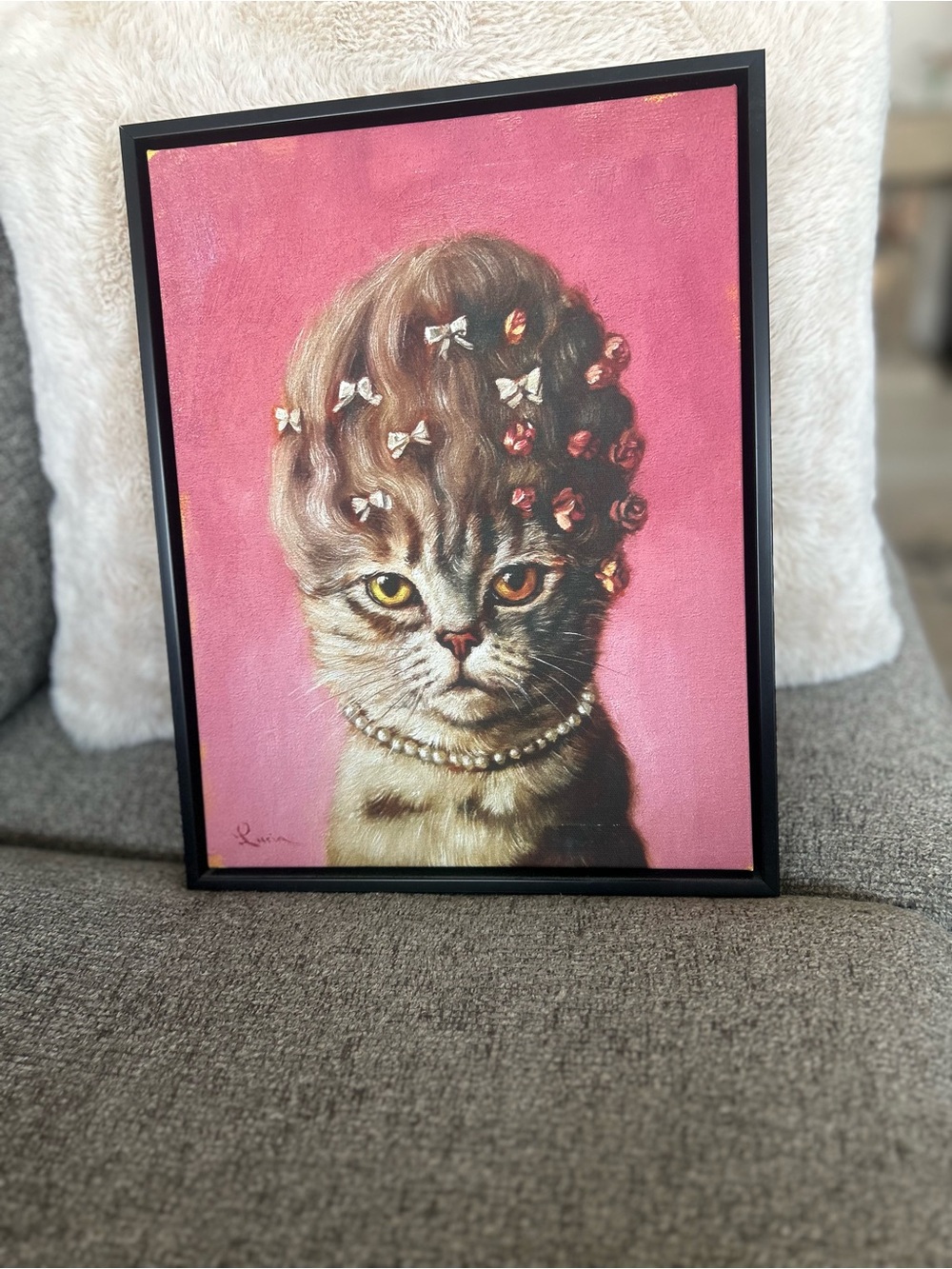 Decorative Framed Cat Portrait Wall Art - Pink